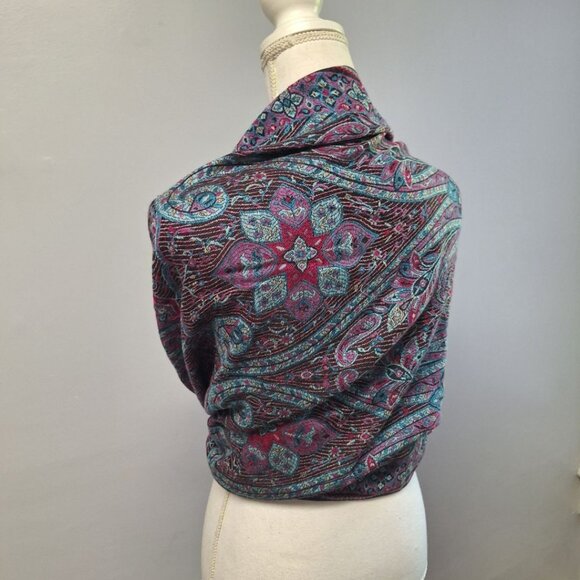 Wrap Shawl Frings Boho Wide‎ Scarf Accessory Blue Purple Paisley Tribal - Picture 6 of 10